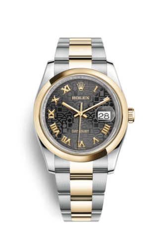 Rolex 116203-0191 : Datejust 36 Rolesor Yellow Domed / Oyster / Black Computer Roman