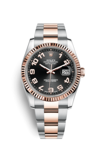 Rolex 116231-0066 : Datejust 36 Rolesor Everose Fluted / Oyster / Black Arabic