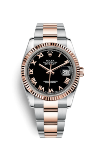 Rolex 116231-0080 : Datejust 36 Rolesor Everose Fluted / Oyster / Black Roman