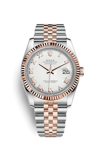 Rolex 116231-0084 : Datejust 36 Rolesor Everose Fluted / Jubilee / White Roman