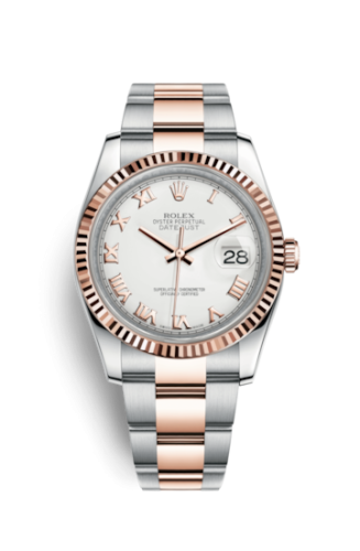 Rolex 116231-0092 : Datejust 36 Rolesor Everose Fluted / Oyster / White Roman