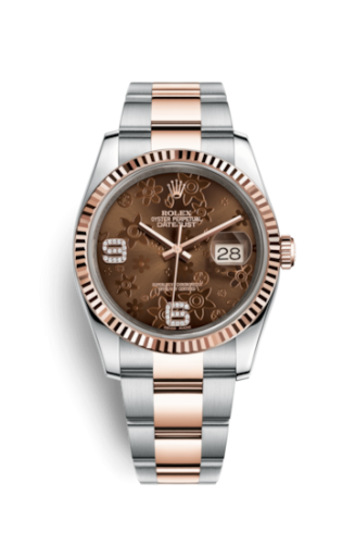 Rolex 116231-0106 : Datejust 36 Rolesor Everose Fluted / Oyster / Chocolate Floral