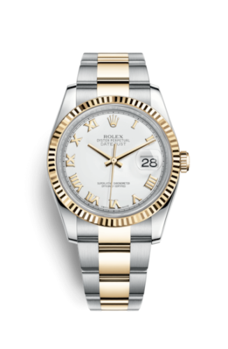 Rolex 116233-0178 : Datejust 36 Rolesor Yellow Fluted / Oyster / White Roman