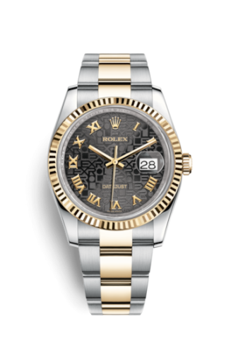 Rolex 116233-0196 : Datejust 36 Rolesor Yellow Fluted / Oyster / Black Computer Roman