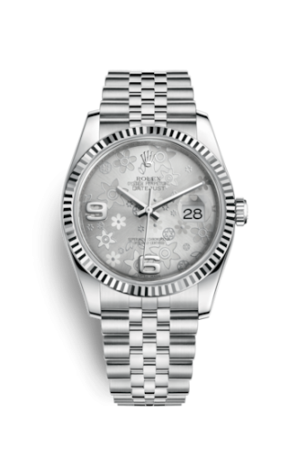 Rolex 116234-0118 : Datejust 36 Stainless Steel Fluted / Jubilee / Silver Floral