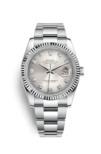 Rolex 116234-0136 : Datejust 36 Stainless Steel Fluted / Oyster / Silver Diamond