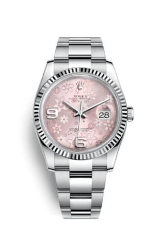 Rolex 116234-0144 : Datejust 36 Stainless Steel Fluted / Oyster / Pink Floral