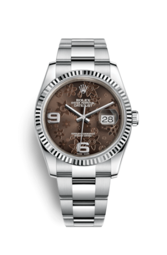 Rolex 116234-0145 : Datejust 36 Stainless Steel Fluted / Oyster / Chocolate Floral