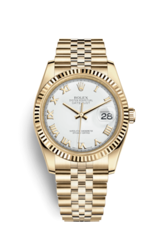 Rolex 116238-0060 : Datejust 36 Yellow Gold Fluted / Jubilee / White Roman