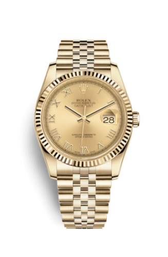 Rolex 116238-0070 : Datejust 36 Yellow Gold Fluted / Jubilee / Champagne Roman