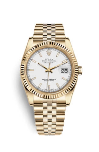 Rolex 116238-0072 : Datejust 36 Yellow Gold Fluted / Jubilee / White