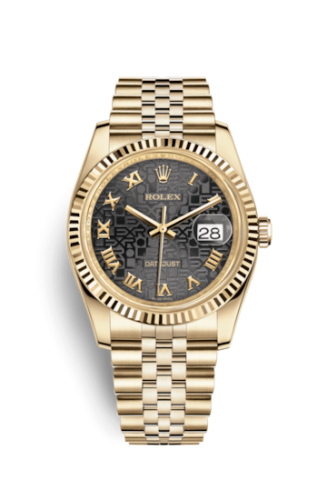 Rolex 116238-0073 : Datejust 36 Yellow Gold Fluted / Jubilee / Black Computer Roman