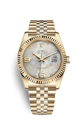 Rolex 116238-0082 : Datejust 36 Yellow Gold Fluted / Jubilee / Silver Floral