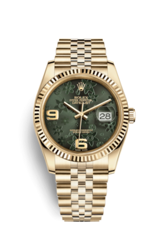 Rolex 116238-0085 : Datejust 36 Yellow Gold Fluted / Jubilee / Green Floral