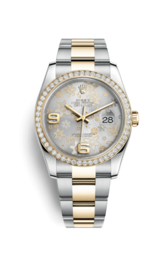 Rolex 116243-0008 : Datejust 36 Rolesor Yellow Diamond / Oyster / Silver Floral