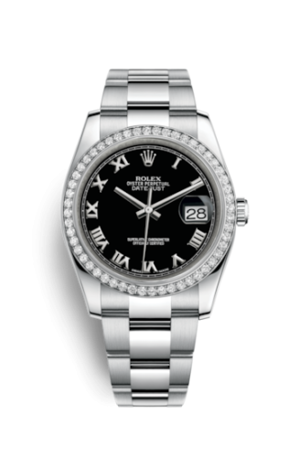 Rolex 116244-0040 : Datejust 36 Stainless Steel Diamond / Oyster / Black Roman