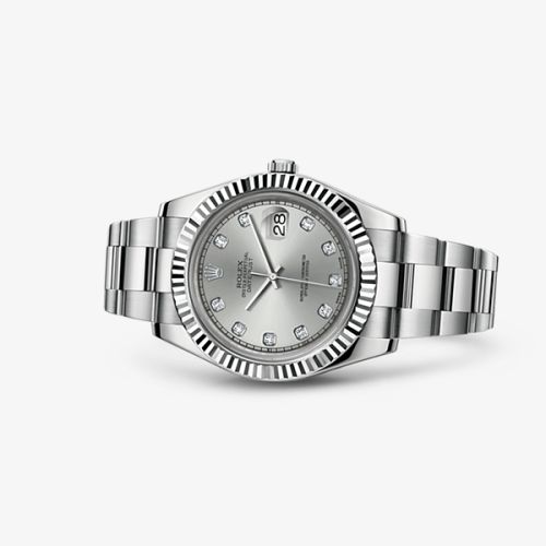 Rolex 116334-0007 : Datejust II Fluted Silver Diamonds