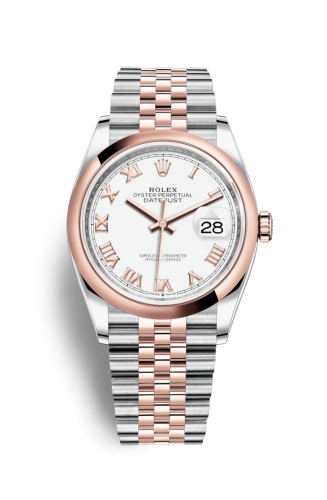 Rolex 126201-0015 : Datejust 36 Stainless Steel / Everose / Smooth / White Roman / Jubilee