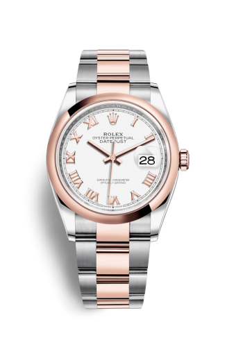 Rolex 126201-0016 : Datejust 36 Stainless Steel / Everose / Smooth / White Roman / Oyster