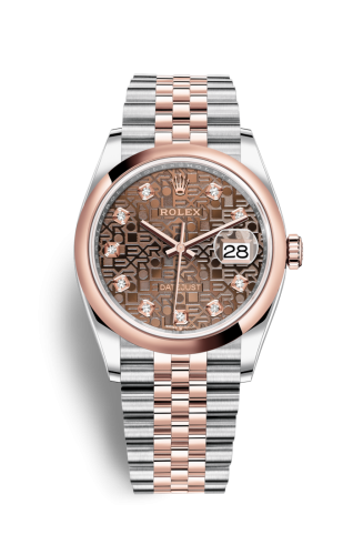 Rolex 126201-0025 : Datejust 36 Stainless Steel / Everose / Smooth / Chocolate Computer / Jubilee