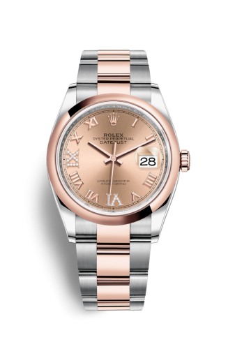 Rolex 126201-0028 : Datejust 36 Stainless Steel / Everose / Smooth / Rose Roman Diamond / Oyster