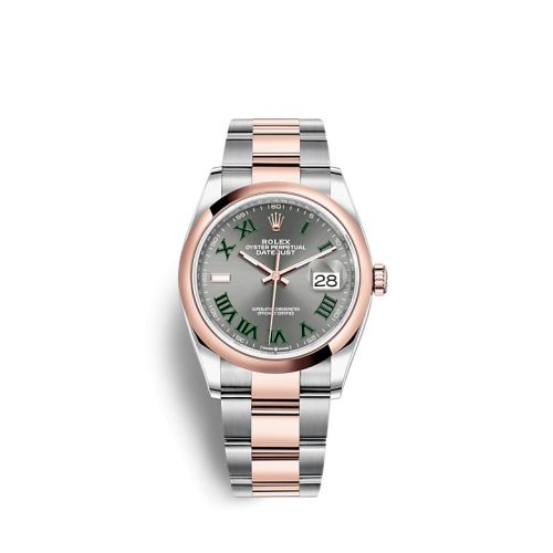 Rolex 126201-0030 : Datejust 36 Stainless Steel / Everose / Domed / Slate - Roman / Oyster