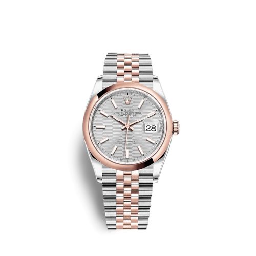 Rolex 126201-0033 : Datejust 36 Stainless Steel / Everose / Domed / Silver - Fluted / Jubilee