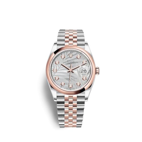 Rolex 126201-0037 : Datejust 36 Stainless Steel / Everose / Domed / Silver - Palm - Diamond / Jubilee