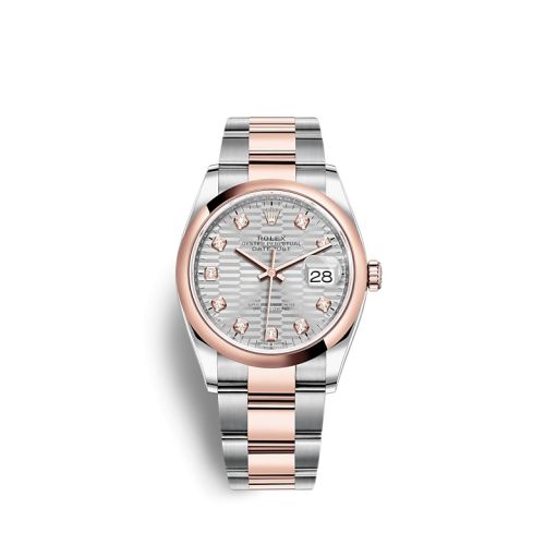 Rolex 126201-0040 : Datejust 36 Stainless Steel / Everose / Domed / Silver - Fluted - Diamond / Oyster