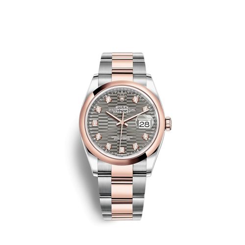 Rolex 126201-0042 : Datejust 36 Stainless Steel / Everose / Domed / Slate - Fluted - Diamond / Oyster