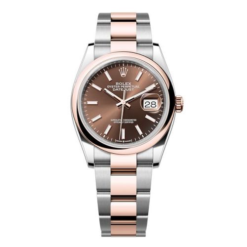 Rolex 126201-0044 : Datejust 36 Stainless Steel - Everose - Domed / Chocolate / Oyster