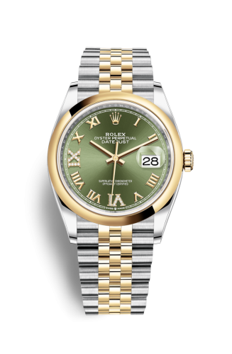 Rolex 126203-0025 : Datejust 36 Stainless Steel / Yellow Gold / Smooth / Olive Green Roman Diamond / Jubilee