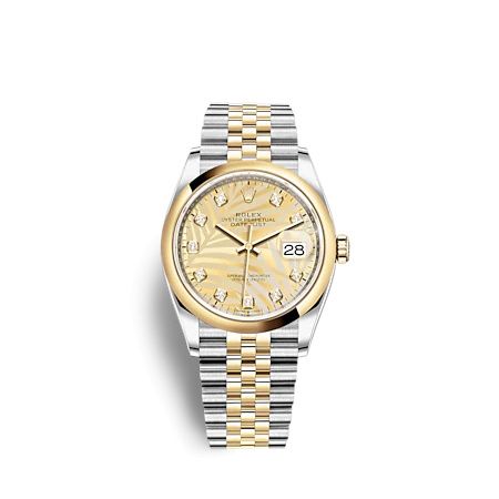 Rolex 126203-0043 : Datejust 36 Stainless Steel  - Yellow Gold - Domed / Champagne - Palm - Diamond / Jubilee