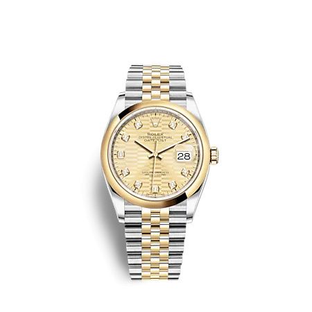 Rolex 126203-0045 : Datejust 36 Stainless Steel  - Yellow Gold - Domed / Champagne - Fluted - Diamond / Jubilee