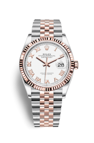 Rolex 126231-0015 : Datejust 36 Stainless Steel / Everose / Fluted / White Roman / Jubilee