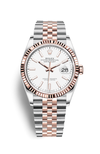 Rolex 126231-0017 : Datejust 36 Stainless Steel / Everose / Fluted / White / Jubilee