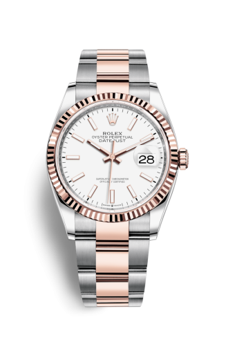 Rolex 126231-0018 : Datejust 36 Stainless Steel / Everose / Fluted / White / Oyster