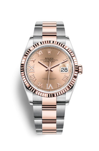 Rolex 126231-0028 : Datejust 36 Stainless Steel / Everose / Fluted / Rose Roman Diamond / Oyster
