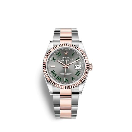 Rolex 126231-0030 : Datejust 36 Stainless Steel / Everose / Fluted / Slate - Roman / Oyster