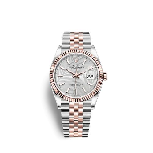 Rolex 126231-0031 : Datejust 36 Stainless Steel / Everose / Fluted / Silver - Palm / Jubilee