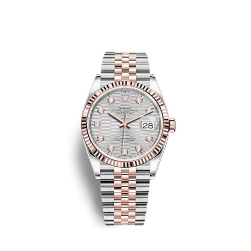 Rolex 126231-0039 : Datejust 36 Stainless Steel / Everose / Fluted / Silver - Fluted - Diamond / Jubilee