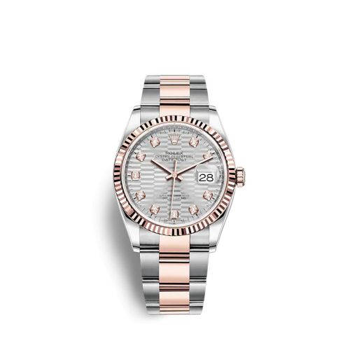 Rolex 126231-0040 : Datejust 36 Stainless Steel / Everose / Fluted / Silver - Fluted - Diamond / Oyster