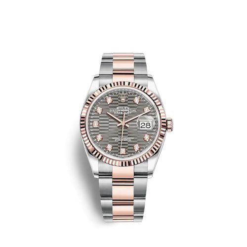 Rolex 126231-0042 : Datejust 36 Stainless Steel / Everose / Fluted / Slate - Fluted - Diamond / Oyster