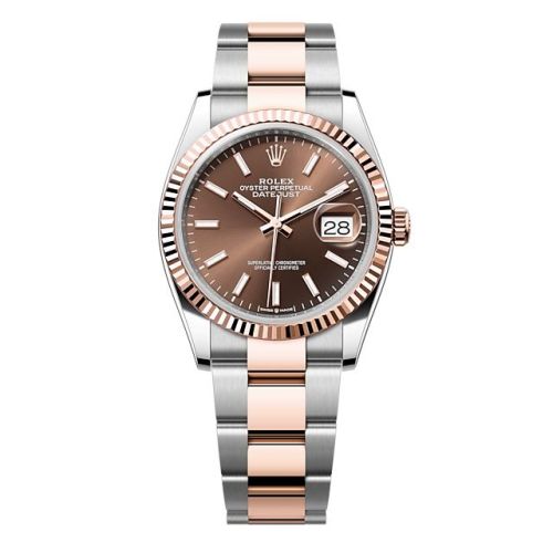 Rolex 126231-0044 : Datejust 36 Stainless Steel - Everose - Fluted / Chocolate / Oyster
