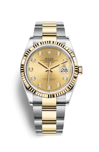Rolex 126233-0018 : Datejust 36 Stainless Steel / Yellow Gold / Fluted / Champagne Diamond / Oyster