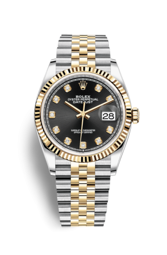 Rolex 126233-0021 : Datejust 36 Stainless Steel / Yellow Gold / Fluted / Black Diamond / Jubilee