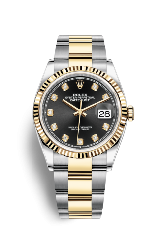 Rolex 126233-0022 : Datejust 36 Stainless Steel / Yellow Gold / Fluted / Black Diamond / Oyster