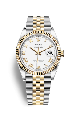 Rolex 126233-0029 : Datejust 36 Stainless Steel / Yellow Gold / Fluted / White Roman / Jubilee