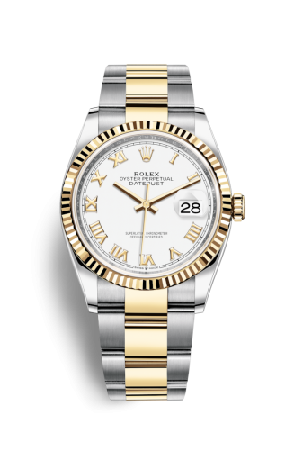 Rolex 126233-0030 : Datejust 36 Stainless Steel / Yellow Gold / Fluted / White Roman / Oyster