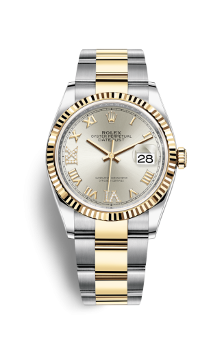 Rolex 126233-0032 : Datejust 36 Stainless Steel / Yellow Gold / Fluted / Silver Roman Diamond / Oyster
